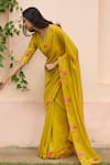 Shop_Vaayu_Yellow Muslin, Cotton Embroidery V-neck Marigold Saree With Blouse 