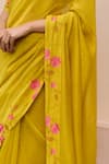 Buy_Vaayu_Yellow Muslin, Cotton Embroidery V-neck Marigold Saree With Blouse _Online