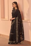 Vaayu_Black Muslin, Cotton Embroidery Round Neck Noir Printed Saree With Blouse _Online_at_Aza_Fashions