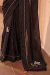Vaayu_Black Muslin, Cotton Applique, Embroidery V-neck Noir Saree With Blouse _Online_at_Aza_Fashions