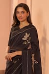 Buy_Vaayu_Black Muslin, Cotton Applique, Embroidery V-neck Noir Saree With Blouse _Online_at_Aza_Fashions