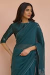 Buy_Vaayu_Green Muslin, Cotton Embroidery, Tassels Round Neck, Jade Saree With Blouse _Online_at_Aza_Fashions