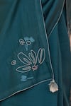 Shop_Vaayu_Green Muslin, Cotton Embroidery, Tassels Round Neck, Jade Saree With Blouse _Online_at_Aza_Fashions