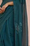Vaayu_Green Muslin, Cotton Embroidery, Tassels Round Neck, Jade Saree With Blouse _at_Aza_Fashions