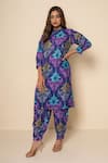 Buy_Kameez_Blue Bamboo, Silk Mandarin Collar Canvas Printed Kurta And Pant Set _at_Aza_Fashions