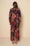 Shop_Kameez_Black Bamboo, Silk Collared Botanica Printed Shirt And Pant Co-ord Set _at_Aza_Fashions