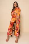 Buy_Kameez_Orange Bamboo Collared Coral Amber Print Shirt And Pant Co-ord Set _Online_at_Aza_Fashions