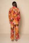 Shop_Kameez_Orange Bamboo Collared Coral Amber Print Shirt And Pant Co-ord Set _at_Aza_Fashions