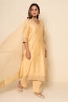 Buy_Kameez_Cream Chanderi, Cotton, Kota Doria Patti, Embroidery, Lace V-neck Kurta Set _Online_at_Aza_Fashions