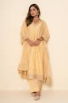 Buy_Kameez_Cream Chanderi, Cotton, Kota Doria Patti, Embroidery, Lace V-neck Kurta Set _at_Aza_Fashions