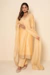Shop_Kameez_Cream Chanderi, Cotton, Kota Doria Patti, Embroidery, Lace V-neck Kurta Set _Online_at_Aza_Fashions
