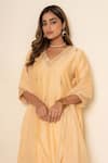 Kameez_Cream Chanderi, Cotton, Kota Doria Patti, Embroidery, Lace V-neck Kurta Set _at_Aza_Fashions