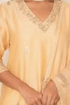 Buy_Kameez_Cream Chanderi, Cotton, Kota Doria Patti, Embroidery, Lace V-neck Kurta Set 