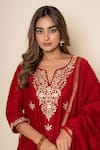 Buy_Kameez_Red Chanderi, Cotton Gota Patti, Embroidery, Lace, Scarlet Luxe Kurta Set _Online_at_Aza_Fashions