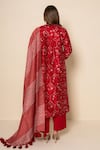 Shop_Kameez_Red Chanderi, Cotton Lace, Tassels Split V-neck Twilight Hand Print Kurta Set _at_Aza_Fashions