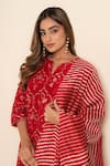 Buy_Kameez_Red Chanderi, Cotton Lace, Tassels Split V-neck Twilight Hand Print Kurta Set _Online_at_Aza_Fashions
