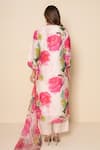 Shop_Kameez_Off White Chanderi, Cotton, Organza Lace Round Neck Pearl Rose Print Kurta Set _at_Aza_Fashions
