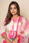 Buy_Kameez_Off White Chanderi, Cotton, Organza Lace Round Neck Pearl Rose Print Kurta Set _Online_at_Aza_Fashions