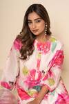 Shop_Kameez_Off White Chanderi, Cotton, Organza Lace Round Neck Pearl Rose Print Kurta Set _Online_at_Aza_Fashions