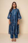 Buy_Kameez_Blue Chanderi, Cotton Round Neck Mosaic Hand Print Kurta And Pant Set _Online_at_Aza_Fashions