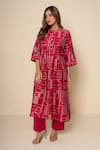Buy_Kameez_Magenta Chanderi, Cotton Round Neck Blush Reverie Hand Print Kurta And Pant Set _at_Aza_Fashions