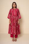 Kameez_Magenta Chanderi, Cotton Round Neck Blush Reverie Hand Print Kurta And Pant Set _Online_at_Aza_Fashions