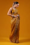 Buy_Baaro Masi_Gold Silk Sequins, Zari, Embroidery V-neck Saree And Blouse Set _Online_at_Aza_Fashions