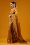 Shop_Baaro Masi_Gold Silk Sequins, Zari, Embroidery V-neck Saree And Blouse Set _Online_at_Aza_Fashions