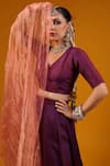 Baaro Masi_Purple Silk, Cotton, Organza Zari, Sequins, Embroidery V-neck Hand Lehenga Set _Online_at_Aza_Fashions