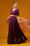 Shop_Baaro Masi_Purple Silk, Cotton, Organza Zari, Sequins, Embroidery V-neck Hand Lehenga Set _Online_at_Aza_Fashions