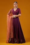 Buy_Baaro Masi_Purple Silk, Cotton, Organza Zari, Sequins, Embroidery V-neck Hand Lehenga Set _at_Aza_Fashions
