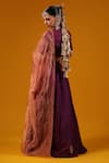 Shop_Baaro Masi_Purple Silk, Cotton, Organza Zari, Sequins, Embroidery V-neck Hand Lehenga Set _at_Aza_Fashions