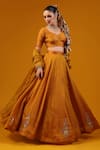 Shop_Baaro Masi_Gold Silk, Cotton Sequins, Zari, Beads, Embroidery V-neck Cut Dana Lehenga Set _Online_at_Aza_Fashions