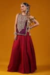 Buy_Baaro Masi_Purple Silk, Cotton Sequins, Zari Round Neck Embroidered Kurta And Lehenga Set _Online_at_Aza_Fashions