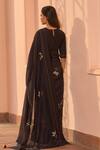 Shop_Vaayu_Black Muslin, Cotton Applique, Embroidery V-neck Noir Saree With Blouse _at_Aza_Fashions