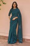 Buy_Vaayu_Green Muslin, Cotton Embroidery, Tassels Round Neck, Jade Saree With Blouse _at_Aza_Fashions