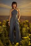 Buy_Nirmooha_Blue Denim Halter Neck Commanding Couture Jumpsuit _Online_at_Aza_Fashions