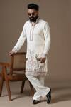 Buy_Courtyard By Abhi_Cream Lycra Embroidery Handcrafted Kurta Set _at_Aza_Fashions
