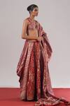 Urvashi Kaur_Red Brocade, Tussar, Tissue, Silk Zari, Embroidery Etoile Woven Flared Lehenga _Online_at_Aza_Fashions