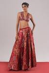 Buy_Urvashi Kaur_Red Brocade, Tussar, Silk, Tissue Zari V-neck Athena Woven Bralette _at_Aza_Fashions