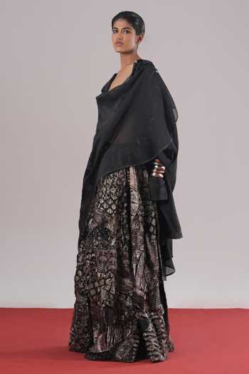 Buy_Urvashi Kaur_Black Chanderi Silk Collared Ava High-low Hem Shirt _Online_at_Aza_Fashions
