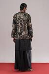 Shop_Urvashi Kaur_Black Brocade, Silk Patchwork, Metallic Thread Hoshi Blazer _at_Aza_Fashions