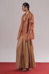Buy_Urvashi Kaur_Orange Kota Doria, Silk Mori Sheer Zari Woven Blazer _Online_at_Aza_Fashions