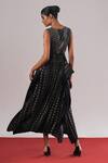 Shop_Urvashi Kaur_Black Brocade, Silk V-neck Tamma Pleated Dress _at_Aza_Fashions