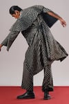 Buy_Urvashi Kaur_Black Linen, Silk Fleur Stripe Woven Trench Coat _Online_at_Aza_Fashions