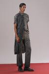 Urvashi Kaur_Black Linen, Silk Leheriya Printed Pant _Online_at_Aza_Fashions