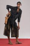 Buy_Urvashi Kaur_Black Chanderi Silk Ether High Low Button-down Shirt _at_Aza_Fashions