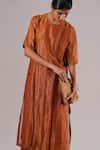 Buy_Urvashi Kaur_Orange Tissue, Silk Zari Round Neck Mira Textured Woven Tunic _Online_at_Aza_Fashions