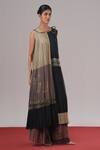 Buy_Urvashi Kaur_Black Brocade, Silk Foil Printing, Echo Block Printed Pleated Shift Dress _at_Aza_Fashions