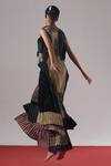 Urvashi Kaur_Black Brocade, Silk Foil Printing, Echo Block Printed Pleated Shift Dress _Online_at_Aza_Fashions